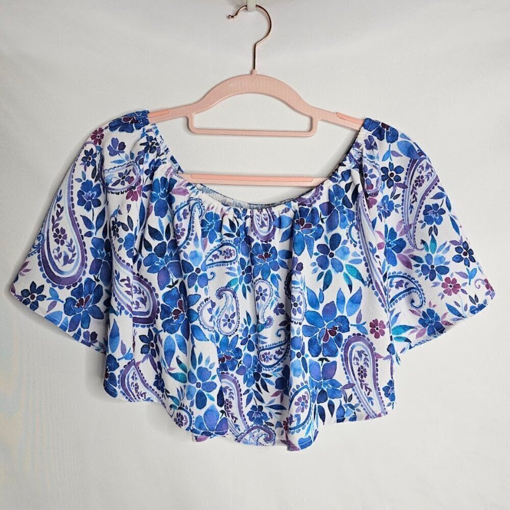 SHOW ME YOUR MUMU Heidi Ruffle Crop Top size XS WHITE BLUE FLORAL Beachy Summer - Picture 3 of 6